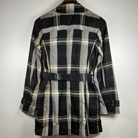Tommy Hilfiger Flannel Plaid Belted Button-Down Cozy Plaid Jacket Trench Coat XS - Picture 10 of 13